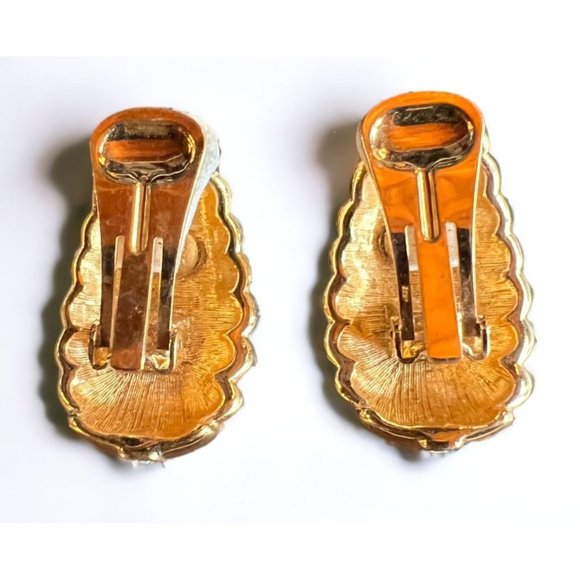 Vintage Nolan Miller Clip On Earrings Glamour Austrian Crystal Gold - Picture 3 of 11
